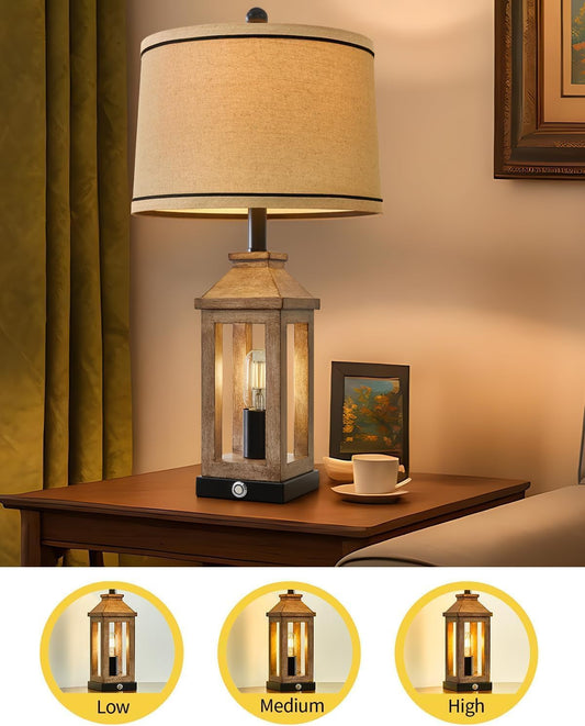 Farmhouse Touch Table Lamps Dual USB, Dimmable, Vintage Set-1