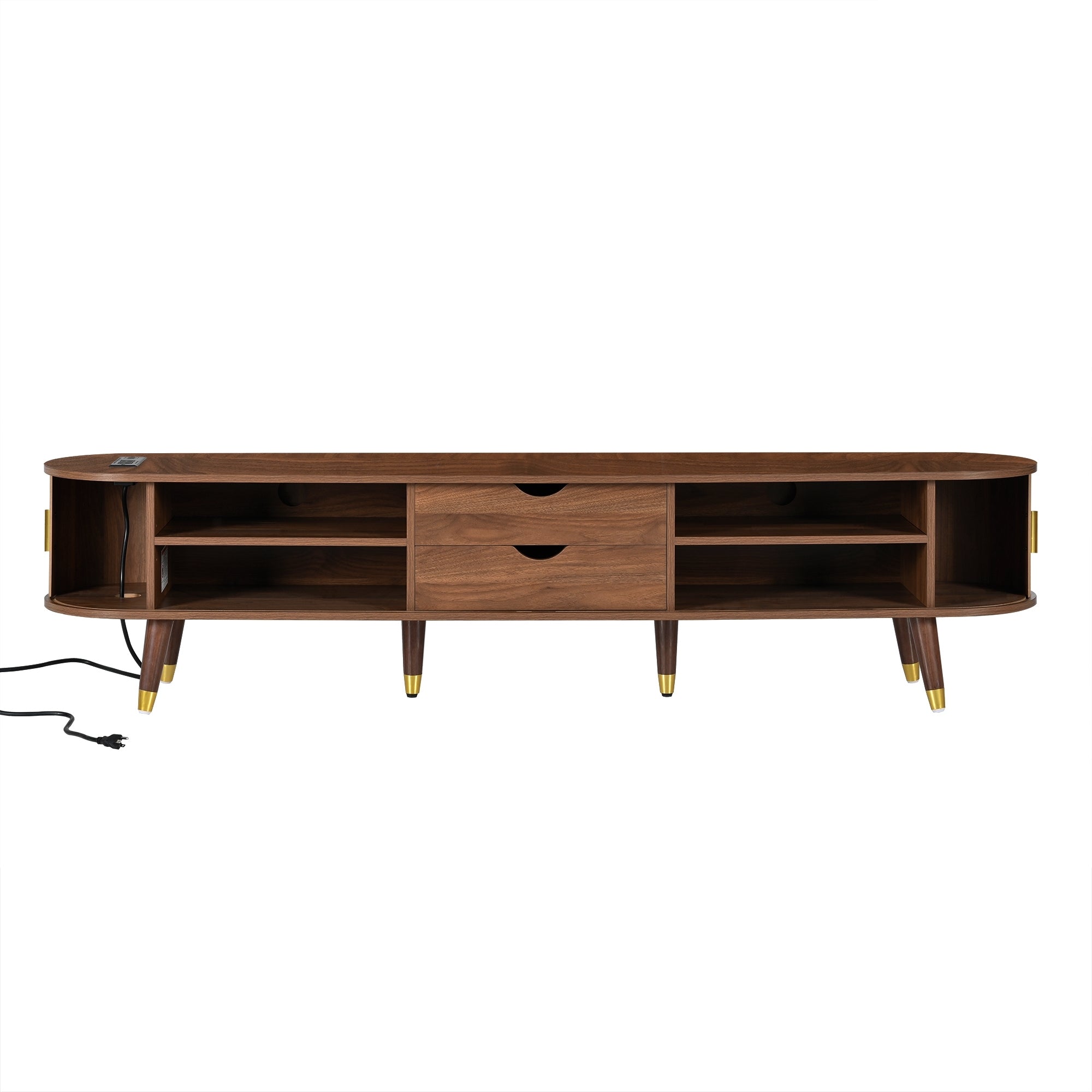Walnut Mid-Century TV stand by Anthony & Home with sleek design and storage compartments, ideal for modern living room decor.