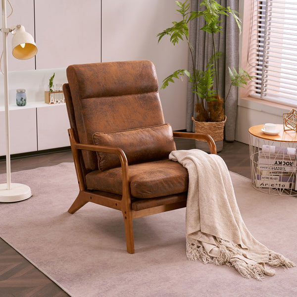 High Back Indoor Lounge Chair With Solid Wood Armrests