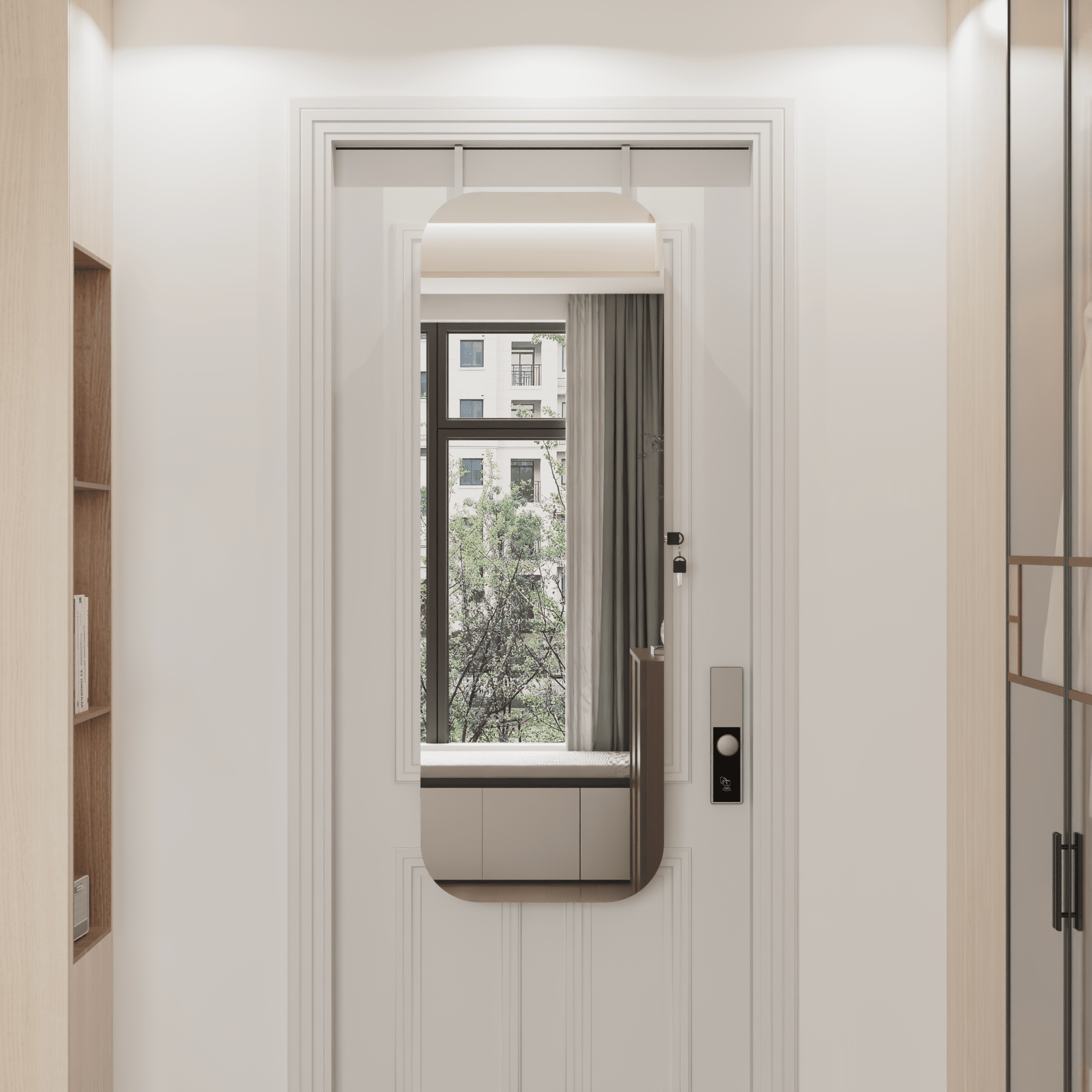 Anthony & Home HD glass mirror jewelry cabinet armoire with multiple compartments and a sleek, modern design.
