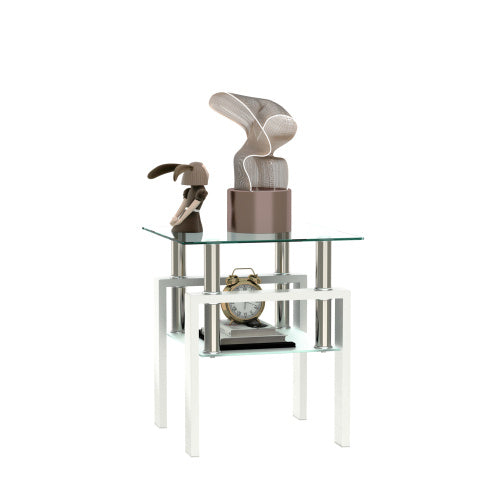 Modern Tempered Glass Coffee End Table White Living Room
