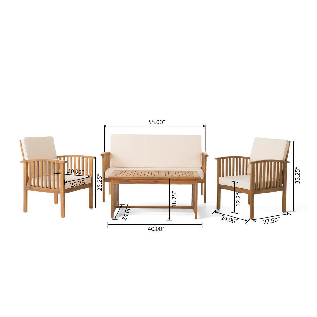 Anthony & Home acacia wood outdoor chat set with water-resistant cushions, featuring a stylish patio furniture arrangement.