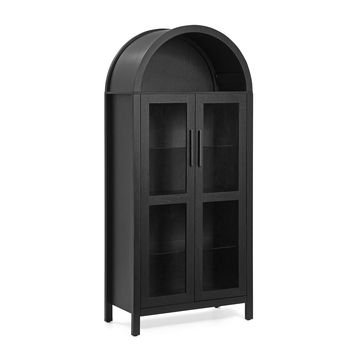 Black arched lamp cabinet with glass partition, designed for interior decor by Anthony & Home.