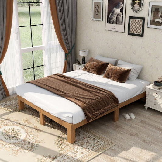 Queen Size Wood Platform Bed Frame No Box Spring Needed