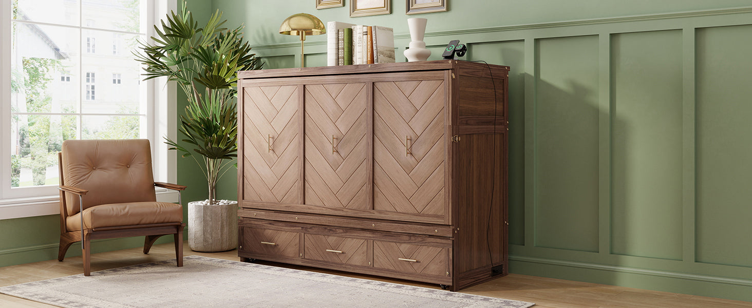 Anthony & Home Murphy Bed Studio in light walnut finish, showcasing a space-saving wall bed with modern design and wood grain detail.