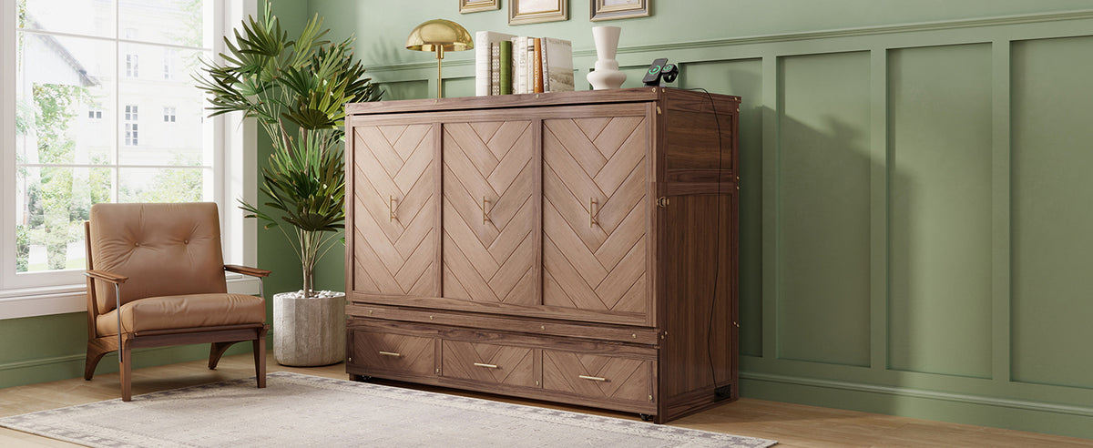 Anthony & Home Murphy Bed Studio in light walnut finish, showcasing a space-saving wall bed with modern design and wood grain detail.