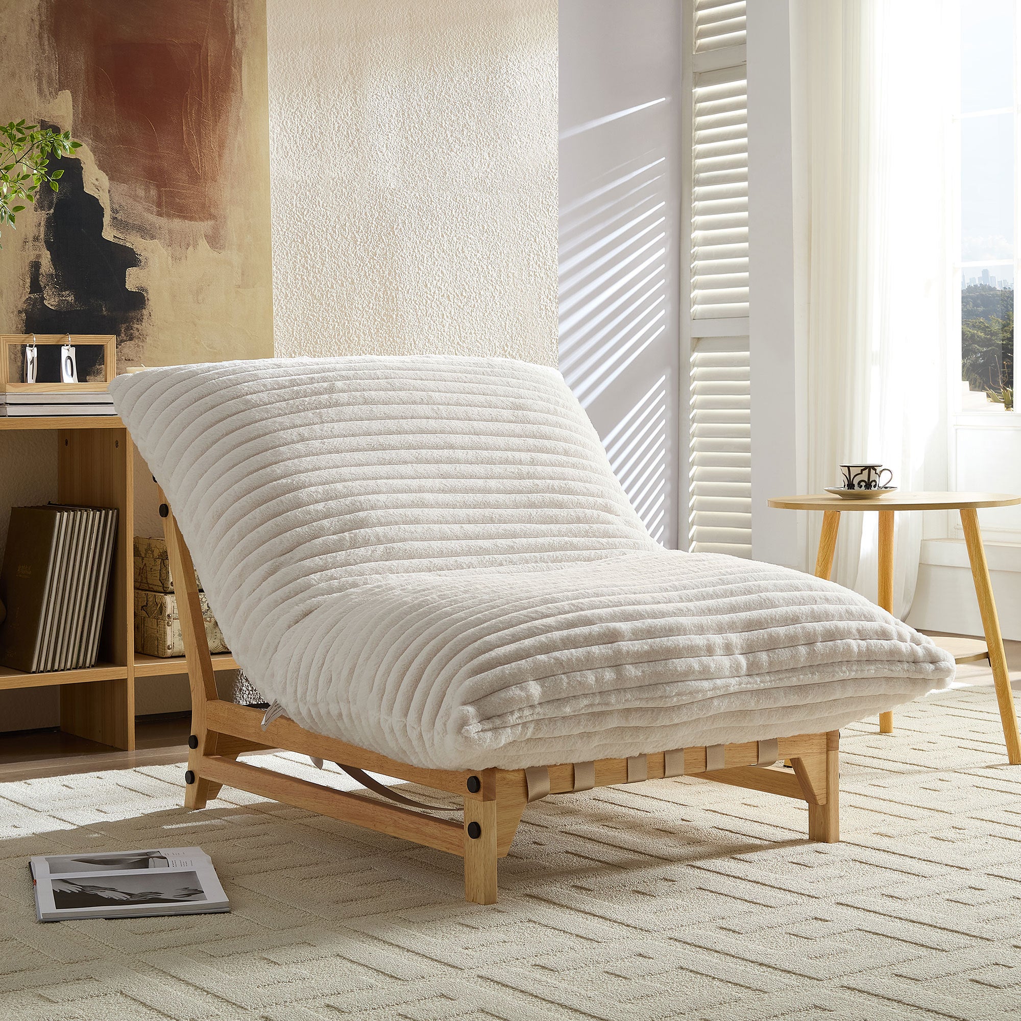 Off-white Anthony & Home corduroy armless lazy sofa, limited edition, with plush cushions and modern design.