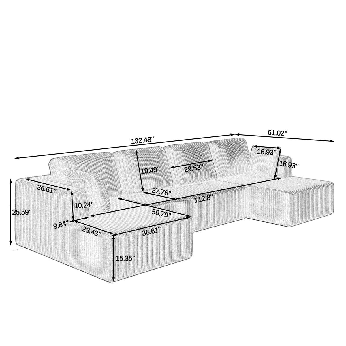 Anthony & Home U-Shape Corduroy Modular Sectional Sofa with plush cushions and modern design.