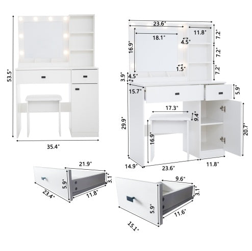 White Makeup Vanity Desk With Lights And Mirror