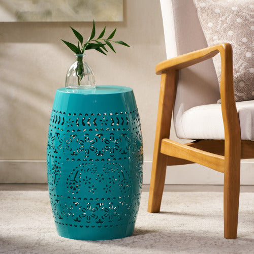 Ruby12 Teal Iron Side Table 12 Inch Square 18 Inch High