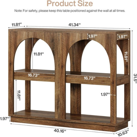 Long Brown Arched Console Table For Living Room Entryway