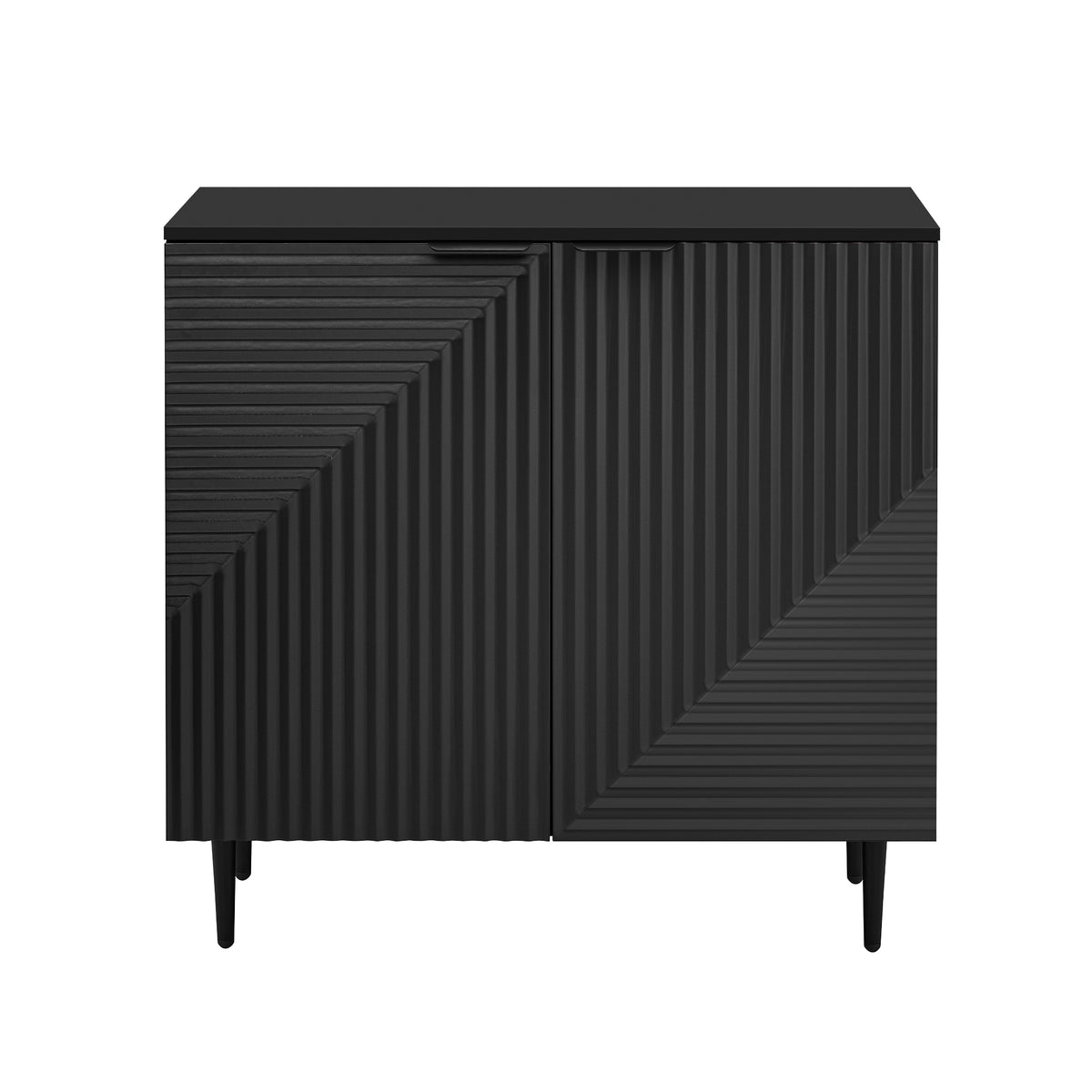 Anthony & Home Mirod Atelier side cabinet with geometric doors, showcasing modern wooden storage with stylish design.
