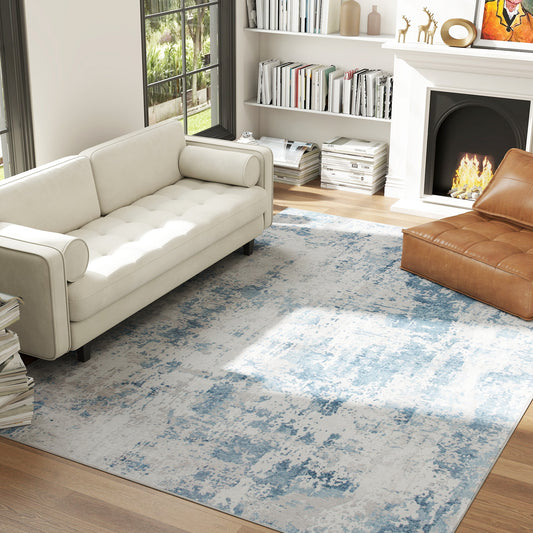Blue Modern Abstract Area Rug 8x10 Non Slip Machine Washable