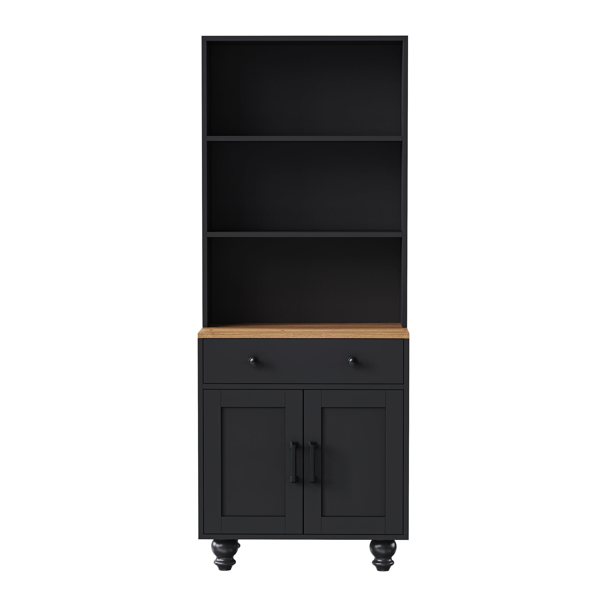 Black farmhouse storage cabinet by Anthony & Home with solid wood gourd-shaped legs, part of the Studio Collection.