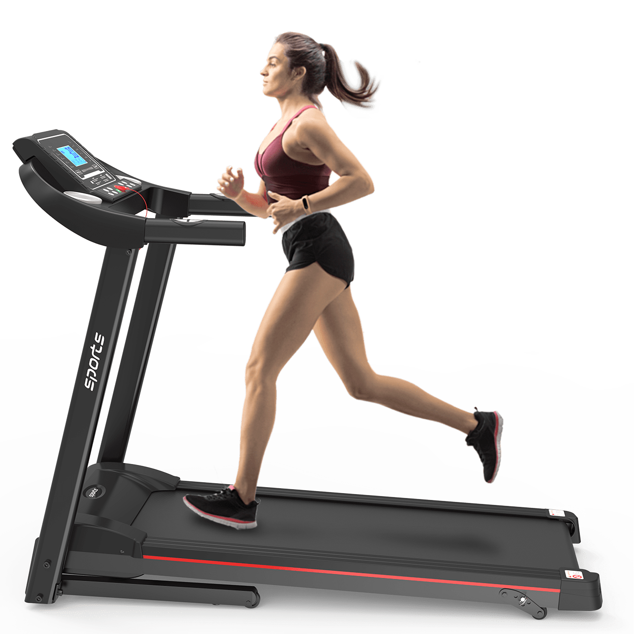 Anthony & Home Fitshow Elite Edition folding treadmill with hydraulic assist, quiet design, suitable for home gym use.