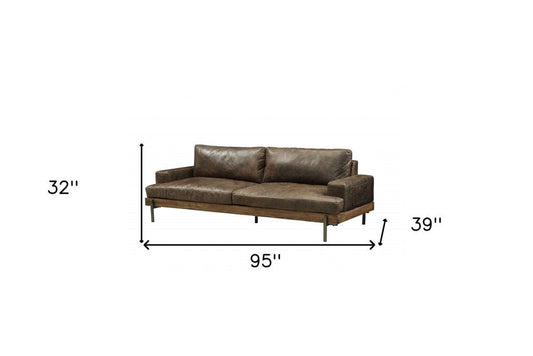 95" Chocolate Top Grain Leather Sofa With Black Legs - Anthony & Home