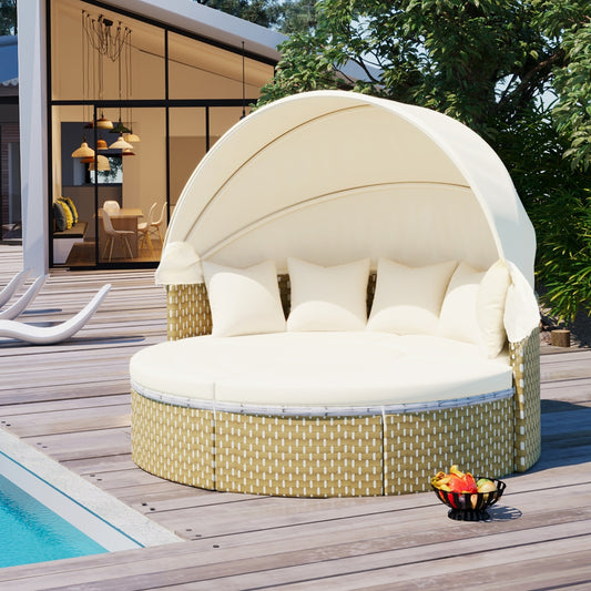 Topmax Patio Outdoor Sectional Sofa Set Rattan Daybed Beige
