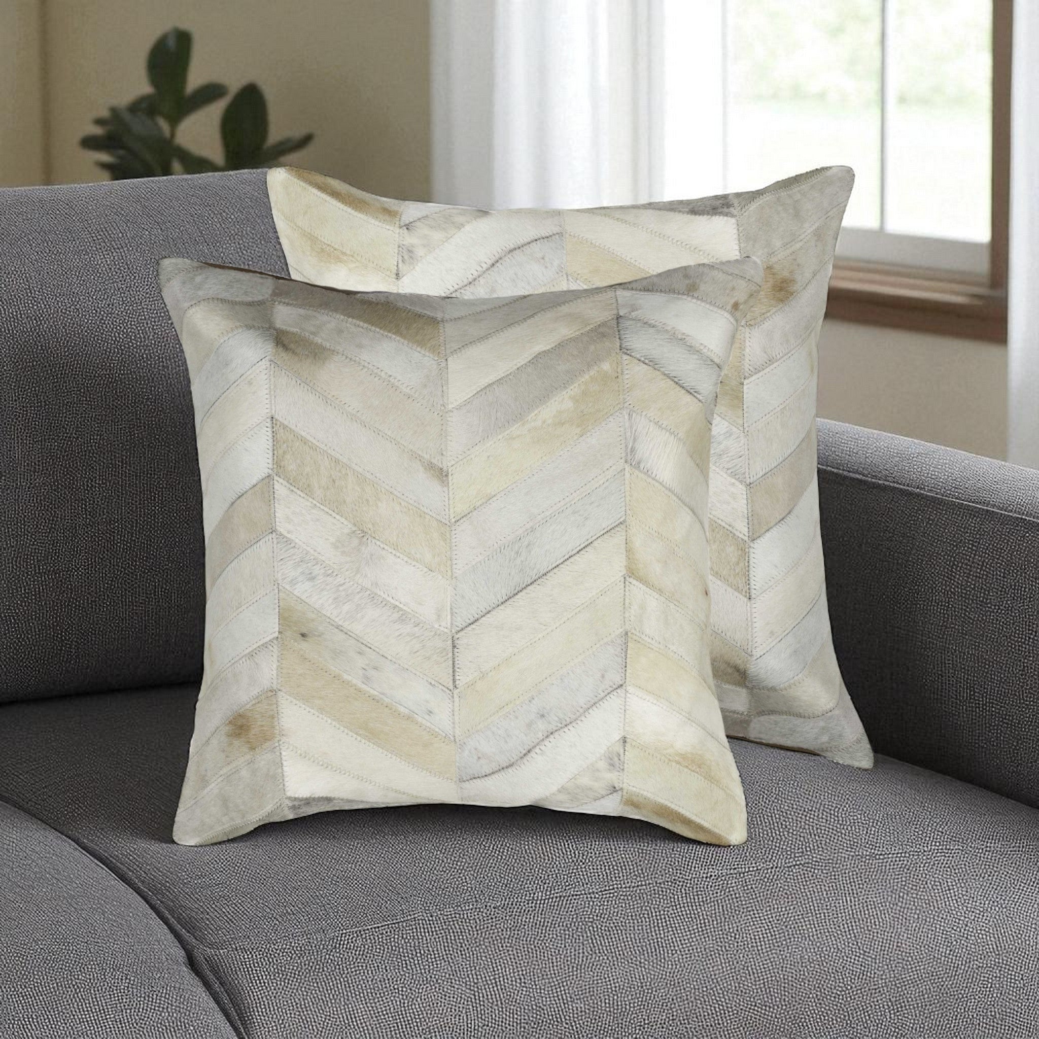 Set of Two Natural Cowhide Throw Pillow-0
