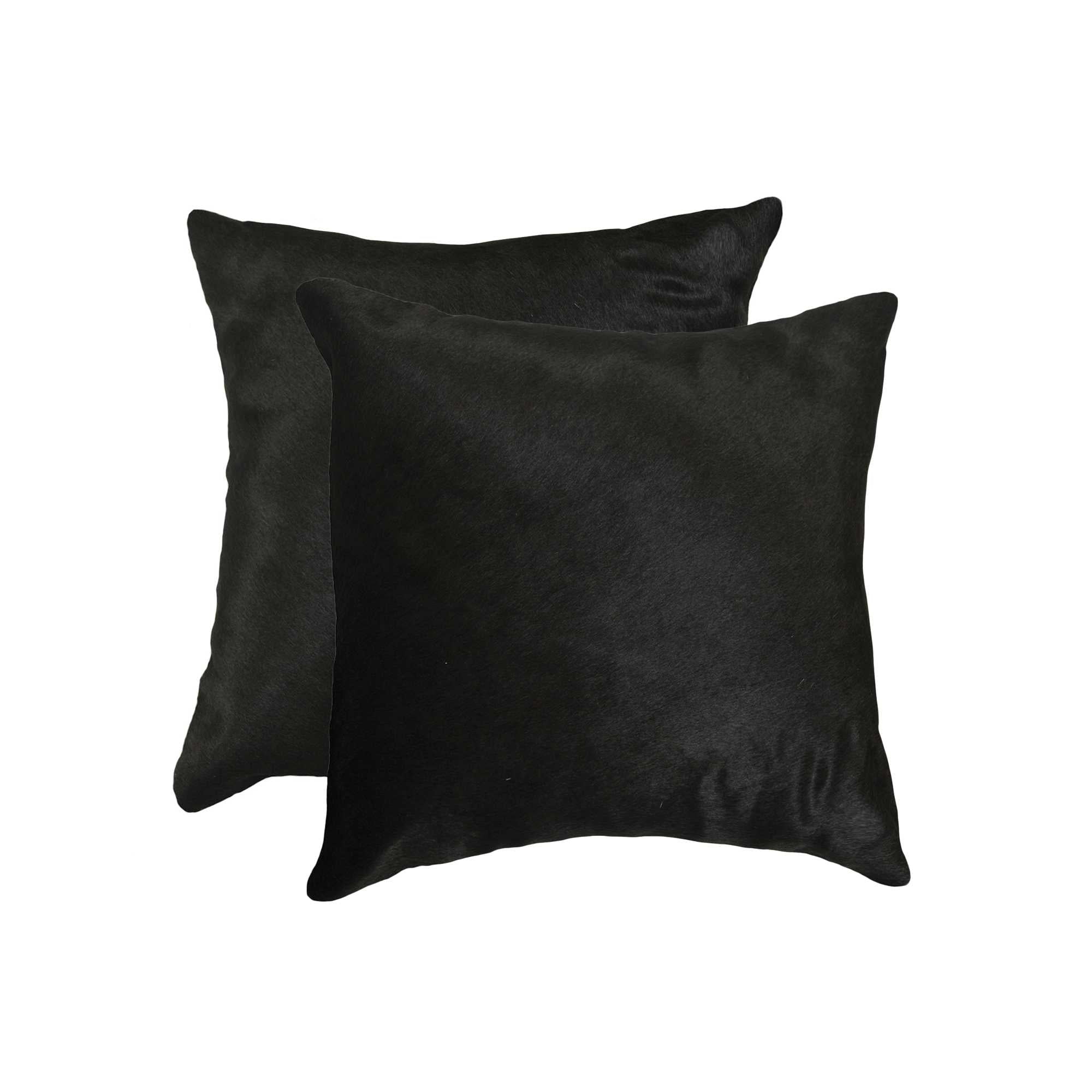 Set of Two 18" Black Cowhide Throw Pillows-2