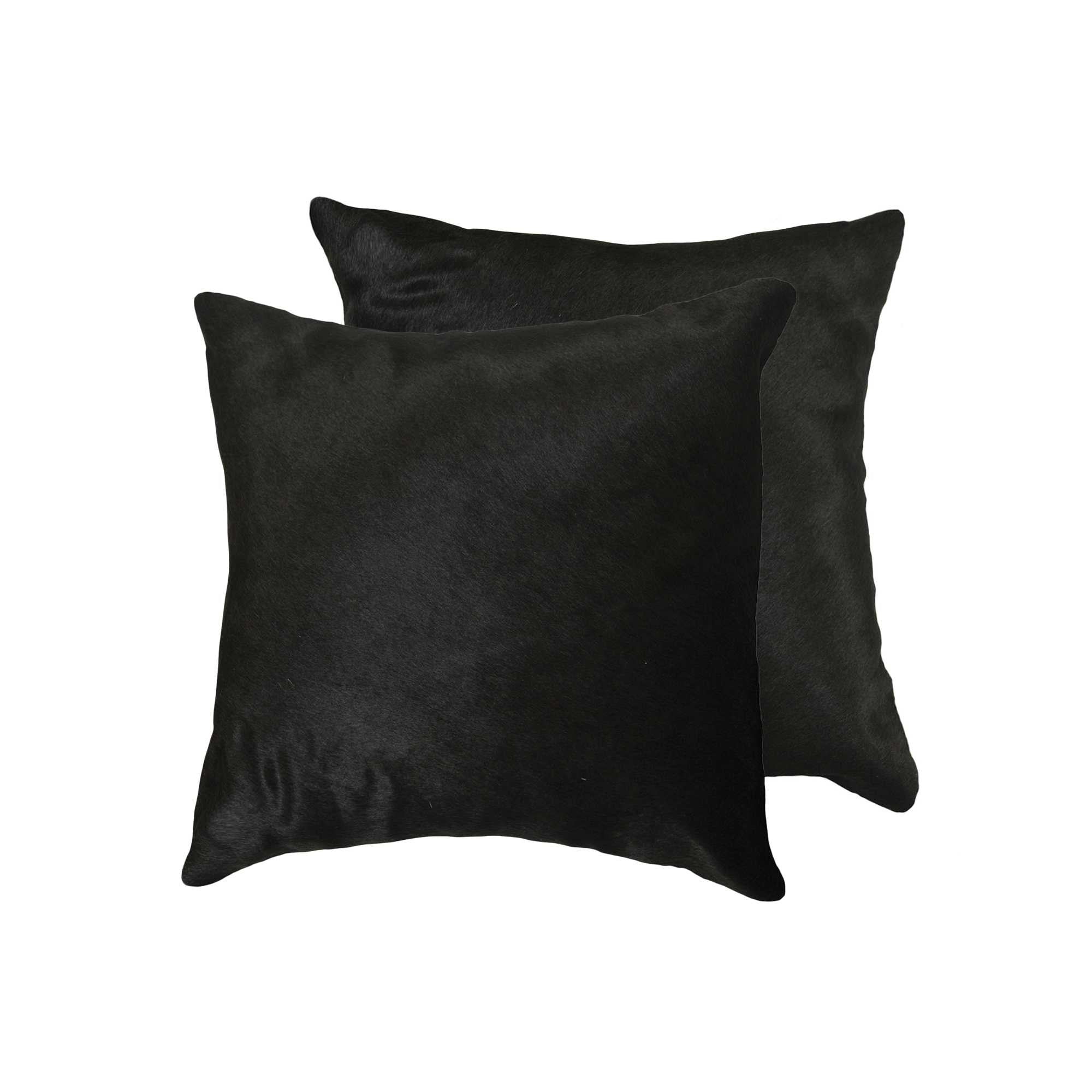 Set of Two 18" Black Cowhide Throw Pillows-1