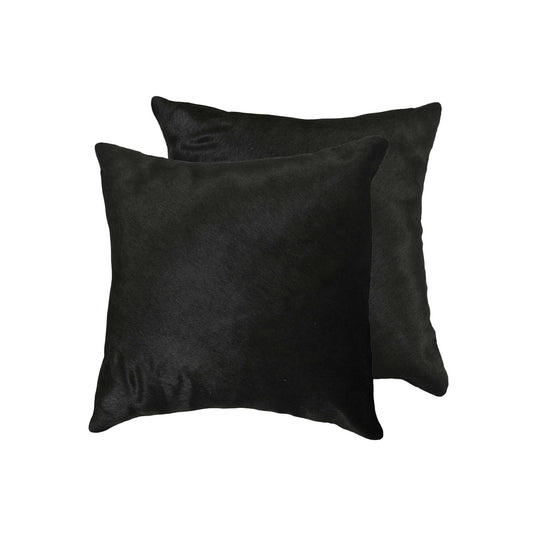 Set of Two 18" Black Cowhide Throw Pillows-1