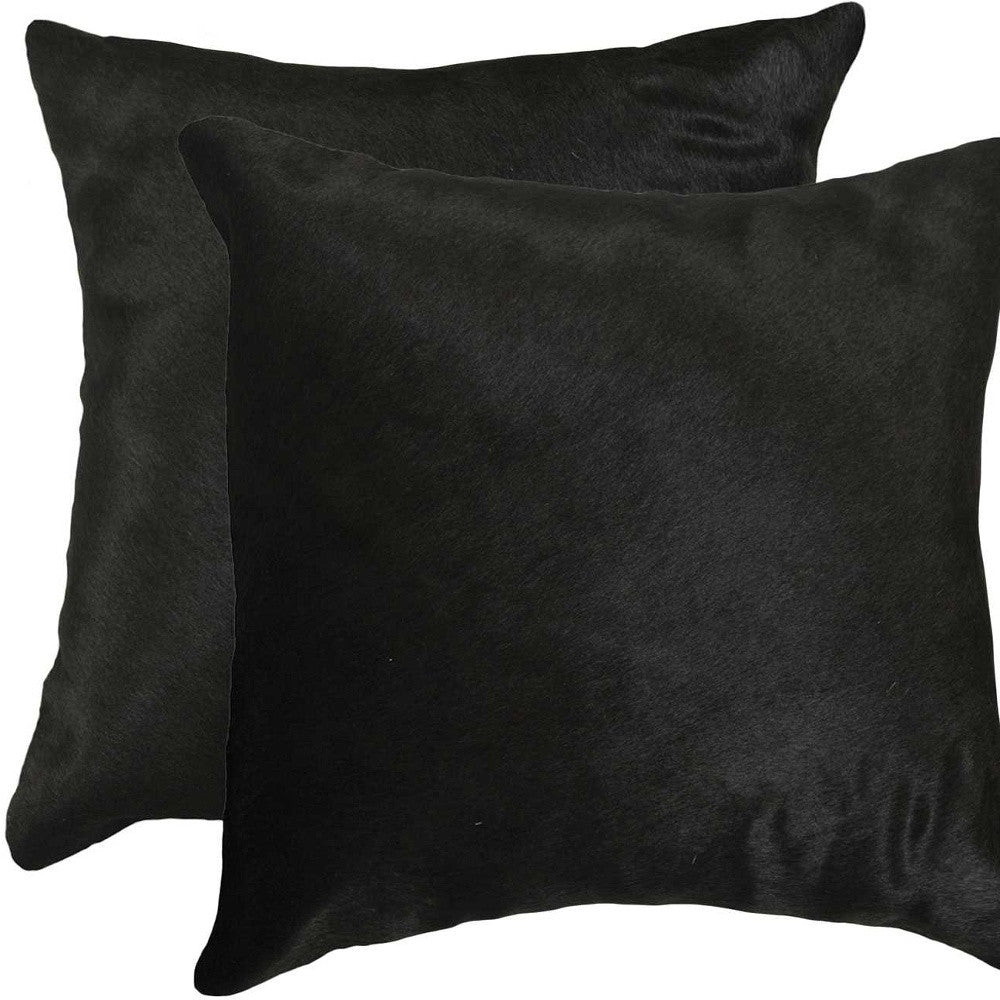 Set of Two 18" Black Cowhide Throw Pillows-3