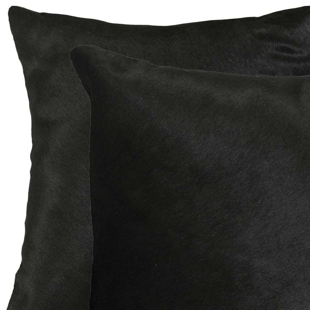 Set of Two 18" Black Cowhide Throw Pillows-4