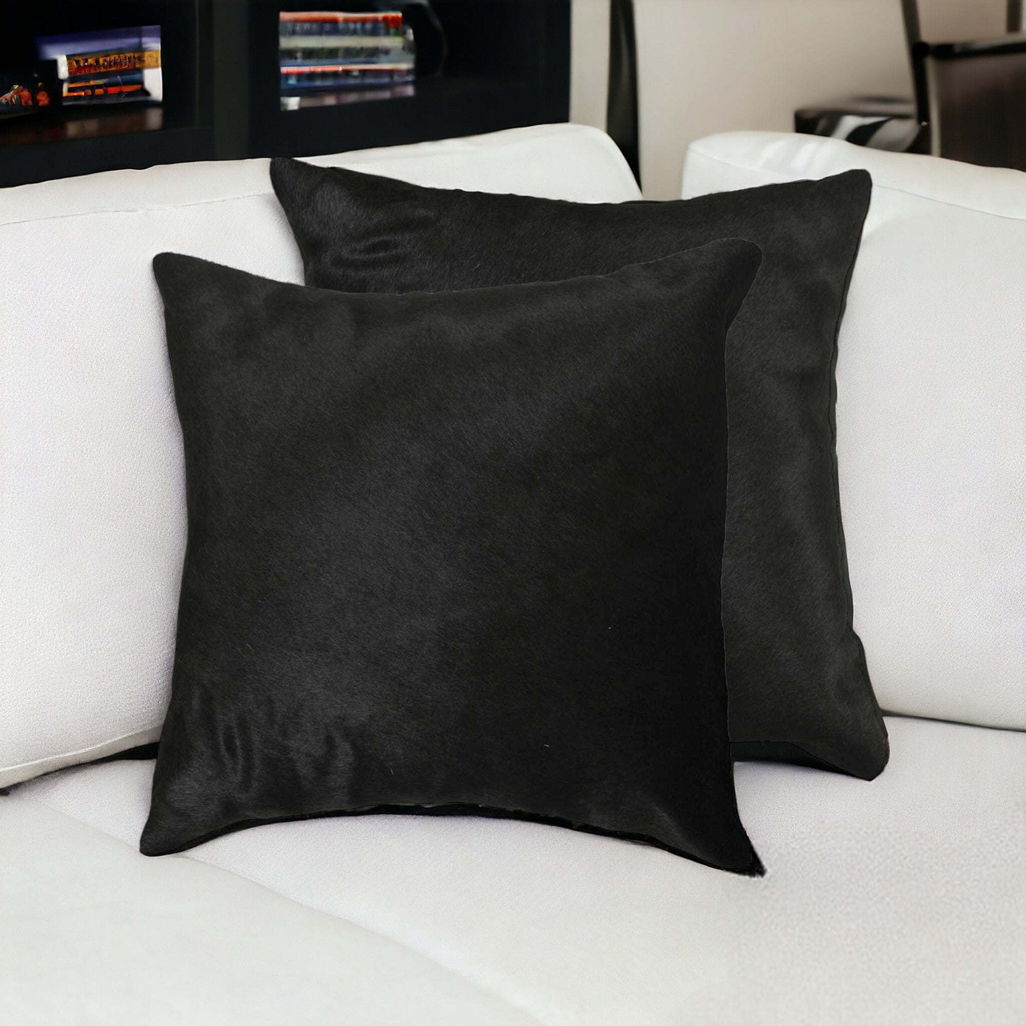 Set of Two 18" Black Cowhide Throw Pillows-0