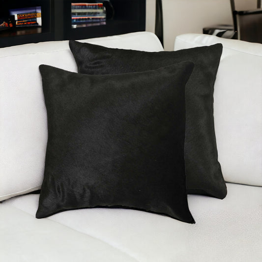 Set of Two 18" Black Cowhide Throw Pillows-0