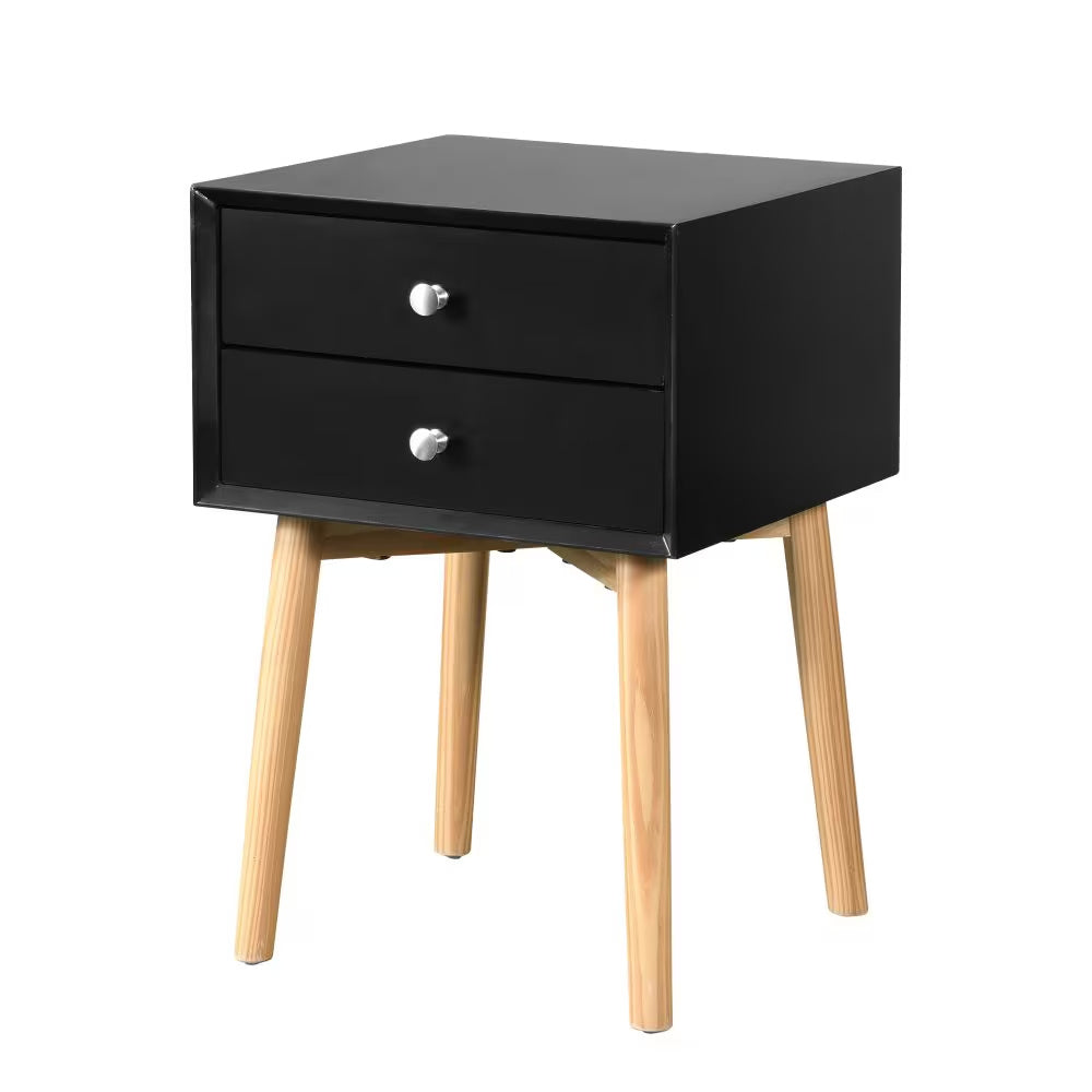 Modern Bedside Table With Two Drawers And Wood Legs