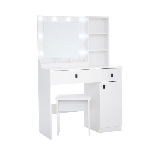 White Makeup Vanity Desk With Lights And Mirror