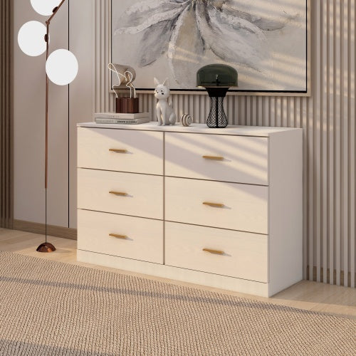 Modern White 6 Drawer Dresser For Bedroom Ample Storage