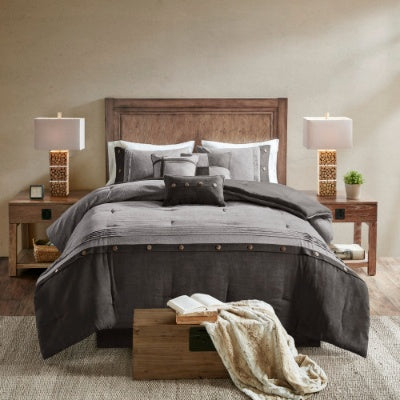 7 Piece Faux Suede Comforter Set In Grey Tan Brown