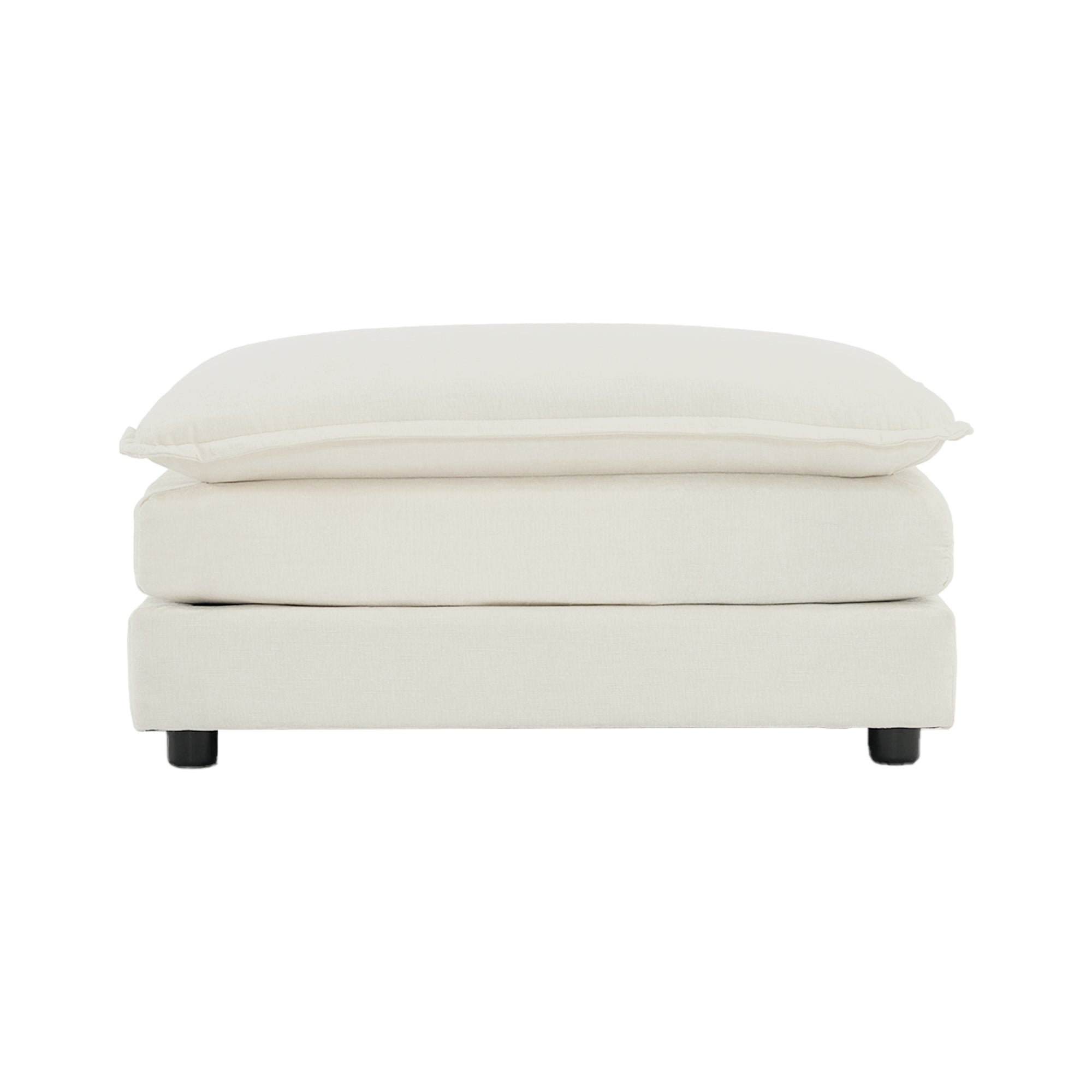 White chenille luxe modular L-shaped sectional sofa with reversible ottoman by Anthony & Home, showcasing plush upholstery and modern design.