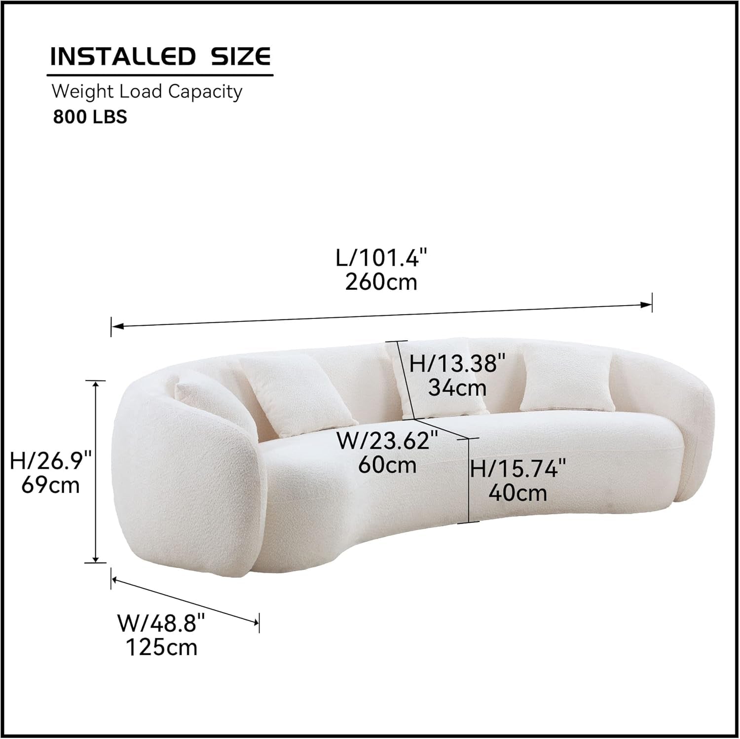 Minimalist Curved Sofa Set,Mid-Century 5 Seat Teddy Fleece Boucle Couch with 4 Throw Pillows, Oversized Cloud Sofa & Couches Decor Furniture for Living Room-1