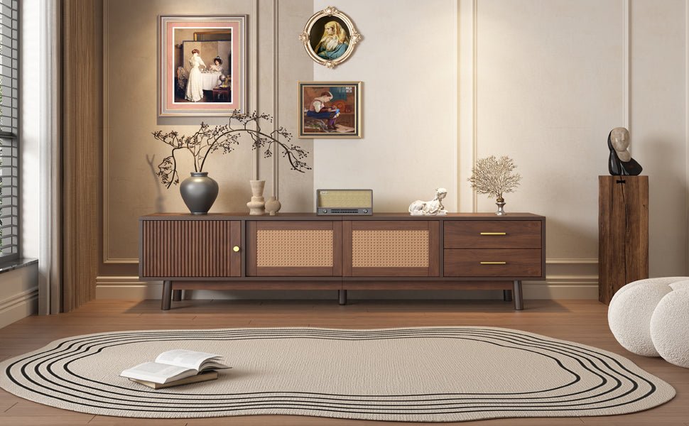 Dark brown solid wood Heritage Collection TV stand by Anthony & Home with sleek design and spacious storage compartments.