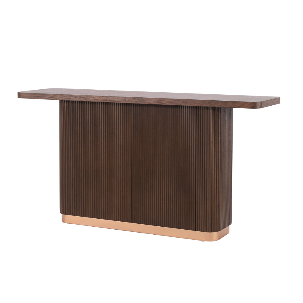 Anthony & Home console table with ash veneer top, fluted base, and metal accents from the Studio Collection.