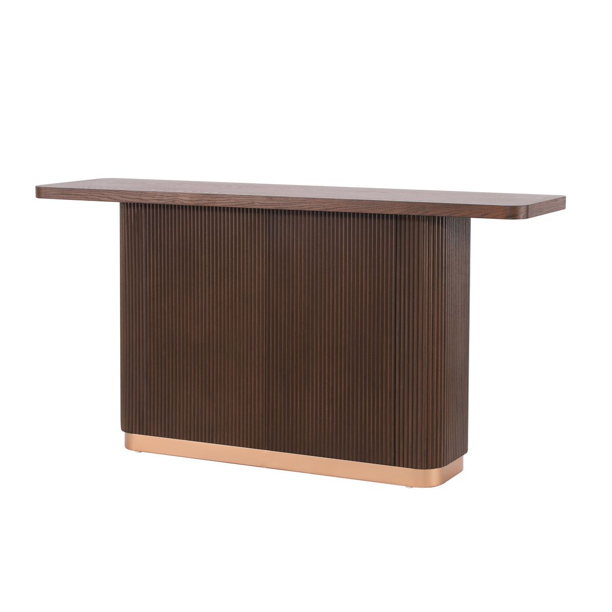 Anthony & Home console table with ash veneer top, fluted base, and metal accents from the Studio Collection.
