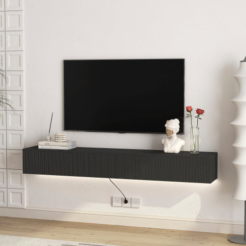 Floating Wall Mounted TV Stand 16 Color LEDs Black