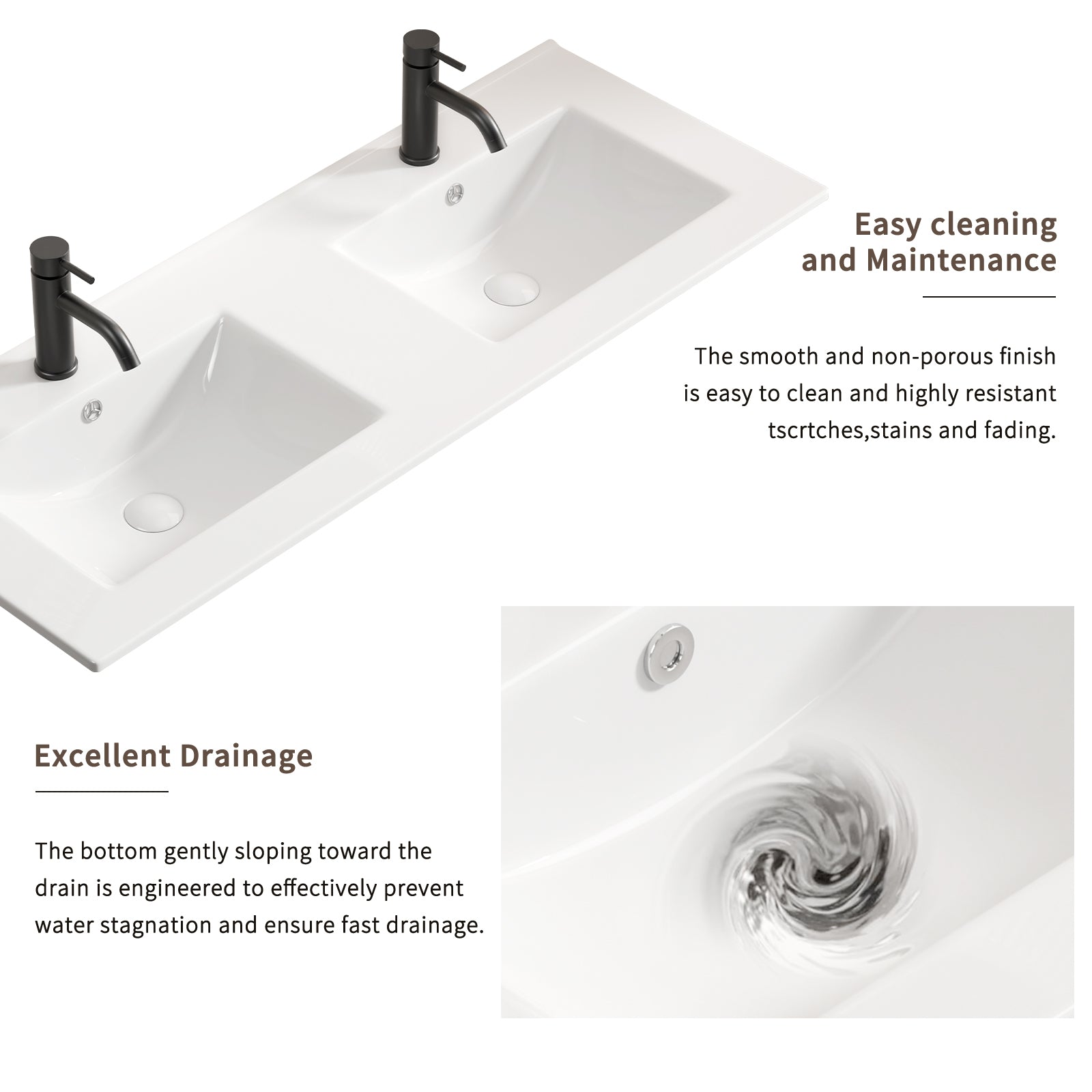 Double bowl ceramic bathroom sink by Anthony & Home, 121cm vanity basin with thin edges, porcelain wash basin for bathroom use