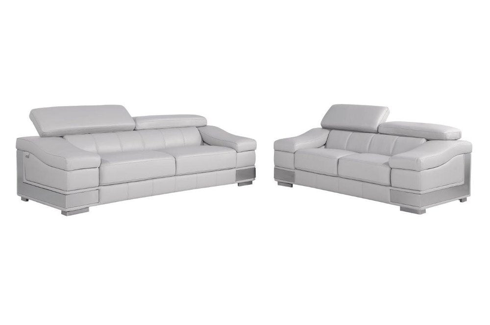 Two Piece Indoor Light Gray Italian Leather Five Person Set