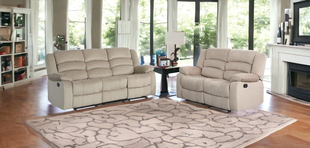 Two Piece Indoor Beige Microsuede Five Person Seating Set - Anthony & Home