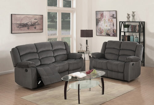 Gray microsuede two-piece indoor seating set with five seats, featuring plush cushions and modern design from HomeRoots.
