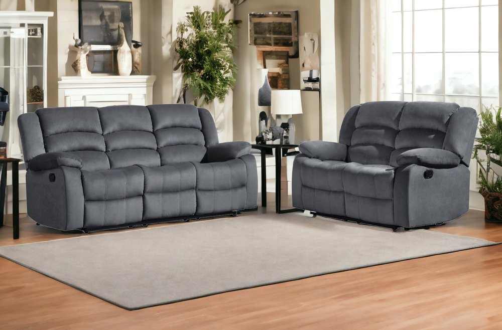 Two Piece Indoor Gray Microsuede Five Person Living Room Set