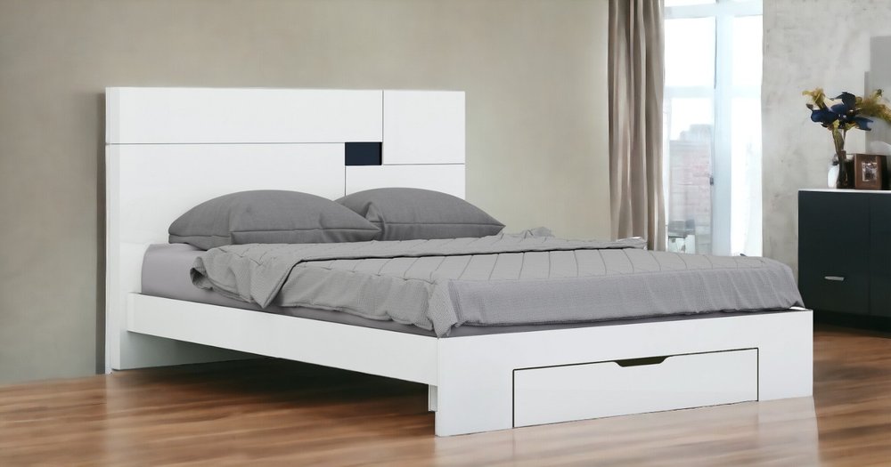 White Solid Wood Queen Bed Frame - Anthony & Home