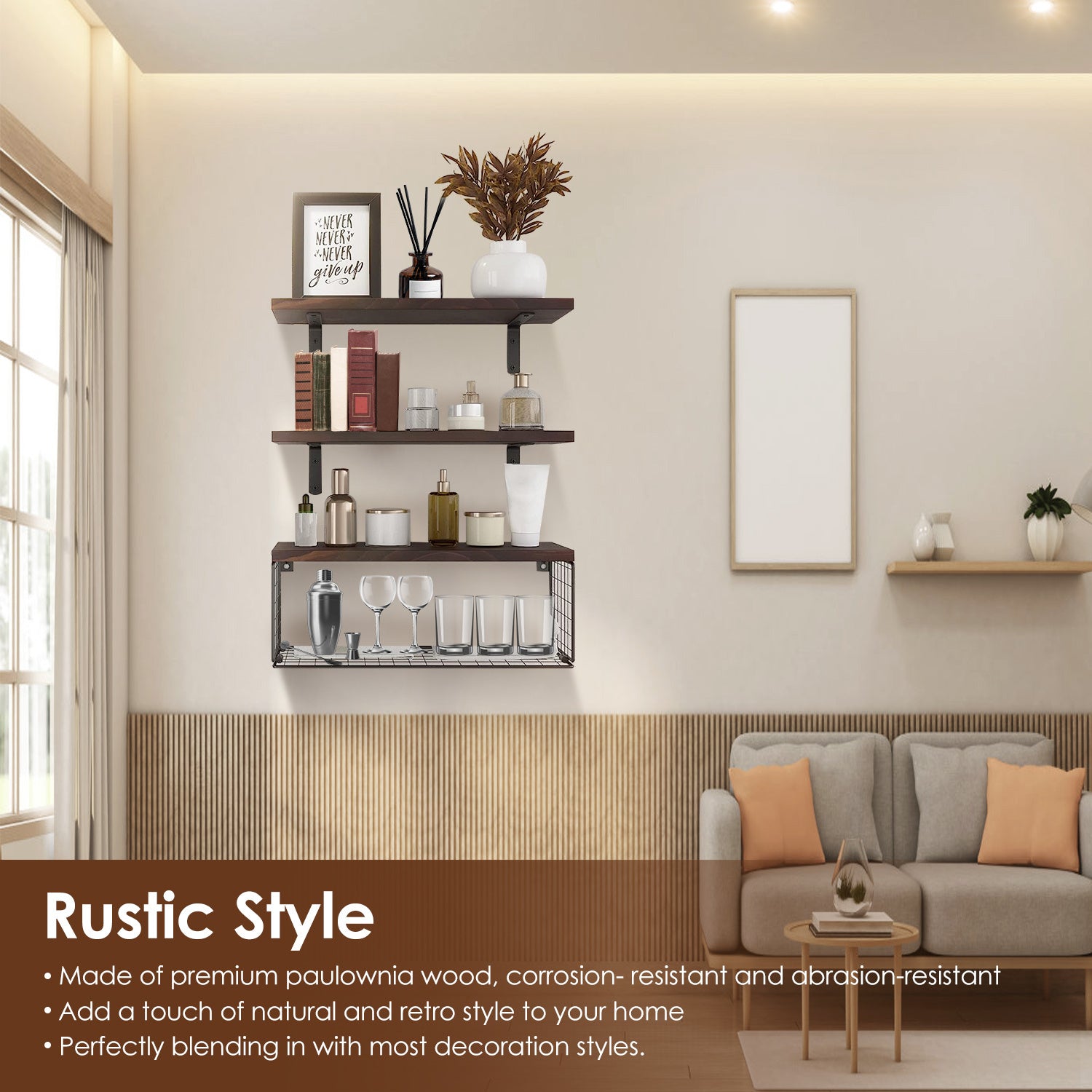 2 In 1 Wall Mounted Floating Shelves With Storage Basket