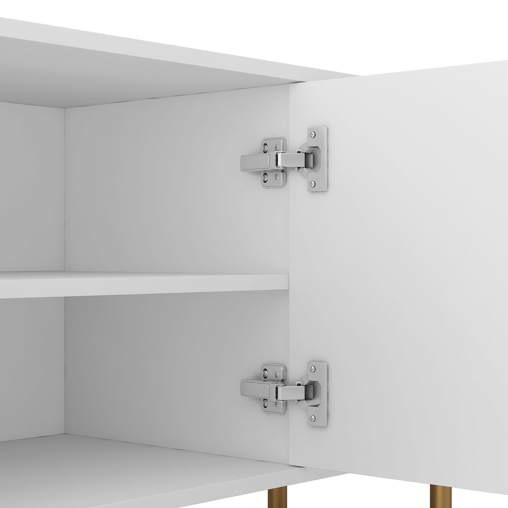 White Fluted Modern TV Stand With Storage Doors 68 Inch