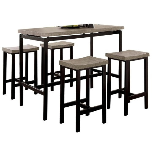 5 Pc Counter Height Table Set Black Gray Dining Chairs PVC