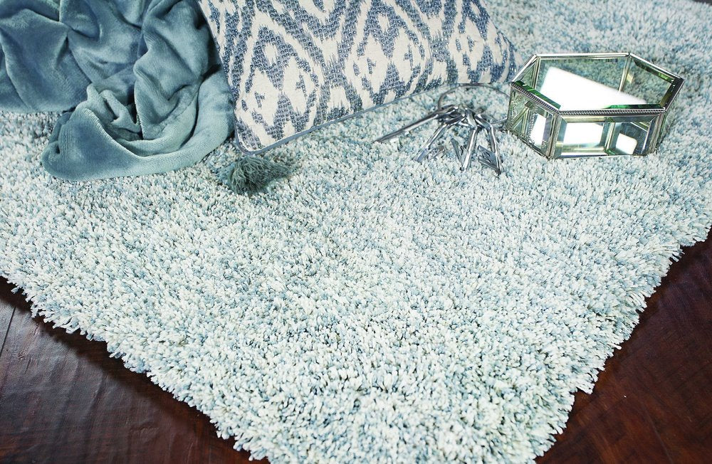 9' X 13' Slate Blue And Ivory Abstract Hand Woven Area Rug