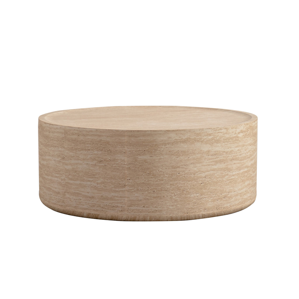Round drum coffee table with Mars pattern design by Anthony & Home, no assembly required, featuring a modern decorative surface.